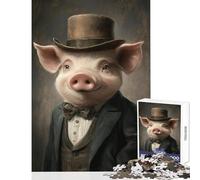 Puzzle de 1000 pièces pour Adolescents Portrait de Cochon stylé Jeu Pratique pour s'amuser en Famille Jouet Anti-Stress pour renforcer Les Liens du Couple (38x52cm)