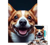 Puzzle de 1000 pièces pour Adolescents Portrait de Corgi Souriant Jeu éducatif de 1000 pièces Défi Stimulant Design élégant (38x26cm)