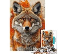 Puzzle de 1000 pièces pour Adolescents Portrait de Coyote sur Fond Orange éclaboussé Jeu Manuel pour Adultes Anti-Stress Cadeau d'anniversaire Original (38x26cm)