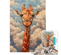 Puzzle de 1000 pièces pour Adolescents Portrait de Girafe et Nuages Jeu de Puzzle pour Adolescents Décoration Murale Course de Vitesse Manuelle Aide à l'exercice cérébral (Dimensions 50x75cm)