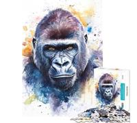 Puzzle de 1000 pièces pour Adolescents Portrait de Gorille à l'aquarelle Stimule Le Cerveau Jeu Difficile et Relaxant Convient aux 14 Ans et Plus (50x75cm)