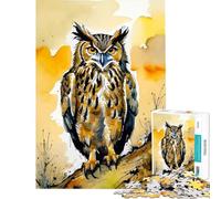Puzzle de 1000 pièces pour Adolescents Portrait de Hibou Aquarelle Jeu Familial Stimule l'intelligence Jouet addictif Cadeau de Père Noël Secret Améliore la mémoire (Dimensions 38x52cm)