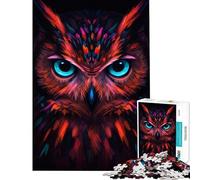 Puzzle de 1000 pièces pour Adolescents Portrait de Hibou aux Couleurs néon décoration intérieure Jeu d'analyse et de logique Cadeau d'anniversaire Unique (38x26cm)