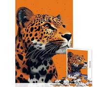 Puzzle de 1000 pièces pour Adolescents Portrait de Jaguar sur Fond Orange Jeu Impossible Cadeau et Jouet idéal pour se détendre (38x52cm)