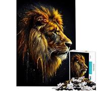 Puzzle de 1000 pièces pour Adolescents Portrait de Lion doré sur Fond Noir Stimule Le Cerveau Jeu Familial Difficile Convient aux Personnes de 14 Ans et Plus (38x52cm)