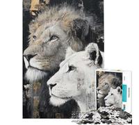 Puzzle de 1000 pièces pour Adolescents Portrait de Lion et de lionne Idéal pour Un Anniversaire Les Vacances de Noël Jouet éducatif pour s'occuper Convient aux 14 Ans et Plus (38x26cm)