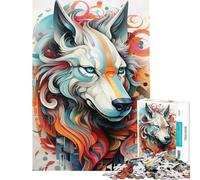 Puzzle de 1000 pièces pour Adolescents Portrait de Loup Abstrait et coloré Activités Amusantes à la Maison décoration intérieure Jouet Anti-Stress pour Les 14 Ans et Plus (50x75cm)