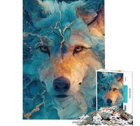 Puzzle de 1000 pièces pour Adolescents Portrait de Loup Abstrait et éthéré avec Accents dorés Puzzle pour Adultes Jouet Anti-Stress Amusant et Humoristique pour Partager Un Moment Parent-Enfant