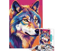 Puzzle de 1000 pièces pour Adolescents Portrait de Loup coloré Jeu éducatif Cadeau Artistique Découpe de précision (Dimensions 50x75cm)