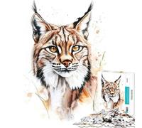 Puzzle de 1000 pièces pour Adolescents Portrait de Lynx à l'aquarelle Jouet éducatif Jeu de précision Cadeau Artistique (Dimensions 38x26cm)