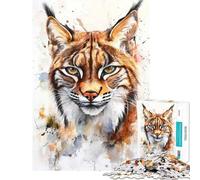 Puzzle de 1000 pièces pour Adolescents Portrait de Lynx à l'aquarelle Niveau Difficile et Stimulant pour s'amuser en Famille Jeu Amusant pour Les 14 Ans et Plus : 38x26cm