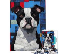 Puzzle de 1000 pièces pour Adolescents Portrait de Pitbull en Motif géométrique Jeu de réflexion Cadeau d'anniversaire ou de Noël Original (Taille 38x26cm)