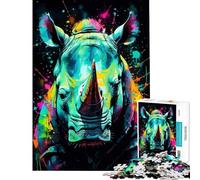 Puzzle de 1000 pièces pour Adolescents Portrait de rhinocéros coloré Difficile et Stimulant Une œuvre d'art Jeu Amusant Convient aux Personnes de 14 Ans et Plus (38x26cm)