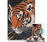 Puzzle de 1000 pièces pour Adolescents - Portrait de Tigre avec éclaboussures dorées Jeux éducatifs entraînez Votre Cerveau et Vos Mains Collection d'artistes Beaux-Arts 50x75cm