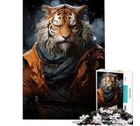 Puzzle de 1000 pièces pour Adolescents Portrait de Tigre Guerrier Jouet éducatif Casse-tête décoration Murale Cadeau de Père Noël Secret (Taille 38x52cm)