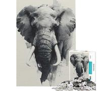 Puzzle de 1000 pièces pour Adolescents Portrait d'éléphant en Niveaux de Gris Style Aquarelle Activités ludiques à la Maison Jeu éducatif pour Les 14 Ans et Plus (50x75cm)