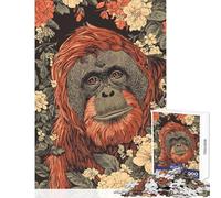 Puzzle de 1000 pièces pour Adolescents Portrait d'orang-outan sur Fond Floral Jeu Relaxant pour Toute la Famille Jouet à Monter soi-même Entraîne Ton Cerveau et ta dextérité (38x26cm)