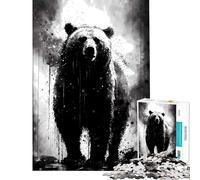 Puzzle de 1000 pièces pour Adolescents Portrait d'ours Grizzly à l'encre Jeu éducatif Casse-tête décoration Murale Cadeau de Noël Secret (Taille 50x75cm)