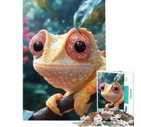 Puzzle de 1000 pièces pour Adolescents Portrait d'un Adorable caméléon Jaune Jeu éducatif et intellectuel Une véritable œuvre d'art (Dimensions 38x26cm)