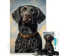 Puzzle de 1000 pièces pour Adolescents Portrait d'un Retriever à Poil bouclé Noir,Finitions impeccables,Jeu de logique et de détente,Cadeau Artistique de Noël (38x26cm)