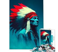 Puzzle de 1000 pièces pour Adolescents Portrait d'un Vieux Chef amérindien Jouet éducatif Jeu Impossible découpe de précision Cadeau de Père Noël Secret (Taille 75x50cm)
