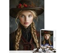 Puzzle de 1000 pièces pour Adolescents Portrait d'une Femme au Chapeau Jeu éducatif pour Les Amateurs de Jeux impossibles avec Poster et fiche de Questions Assortis Dimensions 50x75cm