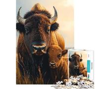 Puzzle de 1000 pièces pour Adolescents Portrait d'une mère Bison et de Son Petit idéal pour Un Anniversaire ou Noël Jeu Familial Difficile à partir de 14 Ans (38x26cm)