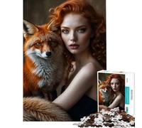 Puzzle de 1000 pièces pour Adolescents Portrait d'une rousse et d'un Renard Jeu éducatif et Stimulant pour Toute la Famille Idée Cadeau (Dimensions 75x50cm)