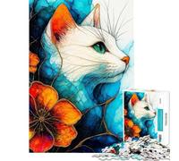 Puzzle de 1000 pièces pour Adolescents Portrait élégant de Chat avec Accents Floraux Puzzle décoratif Mural Cadeau Anti-Stress (Taille 38x26cm)