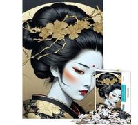 Puzzle de 1000 pièces pour Adolescents Portrait élégant d'une Geisha avec des Accents dorés Puzzle à Faire soi-même Jeu Difficile et Amusant à réaliser à la Maison (Taille 75x50cm)
