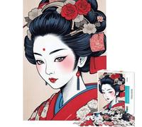 Puzzle de 1000 pièces pour Adolescents Portrait élégant d'une Geisha ornée de Fleurs Activités ludiques à la Maison pour améliorer la mémoire Jeux de Famille Convient aux 14 Ans et Plus (38x26cm)