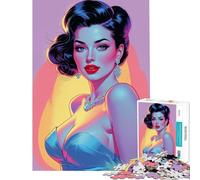 Puzzle de 1000 pièces pour Adolescents Portrait Glamour de pin-up Brune Jeux relaxants et éducatifs Cadeau de Père Noël Secret Découpe de précision (Dimensions 38x52cm)