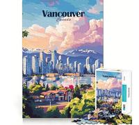 Puzzle de 1000 pièces pour Adolescents, Poster de la Skyline de Vancouver, pièces à emboîtement précis, Jeu de logique Amusant et Silencieux, activité Artistique pour Un Anniversaire (38x26cm)