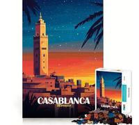 Puzzle de 1000 pièces pour Adolescents,Poster de Voyage Casablanca Maroc,pièces à emboîtement précis,Jeu de logique Amusant et Silencieux,activité Artistique pour Un Anniversaire (38x52cm)