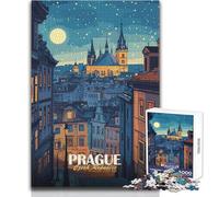 Puzzle de 1000 pièces pour Adolescents - Prague, République tchèque, Paysage Urbain Nocturne - Jeu Unique et Stimulant - Anti-Stress pour Un échange de Cadeaux - Dimensions 38x52cm