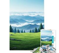 Puzzle de 1000 pièces pour Adolescents Prairie Verte et Montagnes Bleues au Loin défi intellectuel Jouet addictif Jeu éducatif améliore la mémoire Cadeau d'anniversaire (Dimensions 75x50cm)