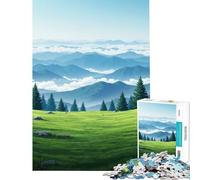 Puzzle de 1000 pièces pour Adolescents Prairie Verte et Montagnes Bleues au Loin Jeu éducatif Cadeau Stimulant pour Les Anniversaires Décoration Murale (Dimensions 38x52cm)
