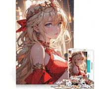 Puzzle de 1000 pièces pour Adolescents, Princesse Anime en Robe Rouge, Jeu Impossible, Cadeau d'anniversaire, avec Poster et fiche de Questions Assortis 50x75cm