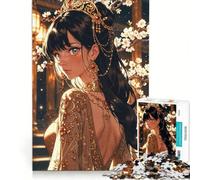 Puzzle de 1000 pièces pour Adolescents, Princesse Anime en Tenue dorée, Jeu Impossible, Cadeau d'anniversaire, avec Poster et fiche de Questions Assortis 38x26cm