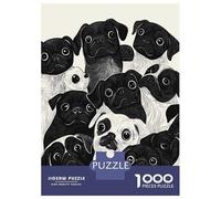 Puzzle De 1000 Pièces pour Adolescents Pug Dog Party Black & White Puzzle Adulte Jouets Anti-Stress Cadeaux pour Femmes Cadeaux Uniques pour Anniversaire Et Noël 70x50cm/1000pcs