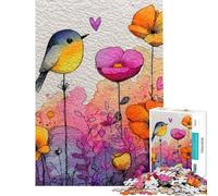Puzzle de 1000 pièces pour Adolescents Puzzle Aquarelle d'oiseaux et de Fleurs dans Un Jardin Jeu Amusant et Cadeau pour Femmes Cadeau Stimulant (Taille 38x26cm)