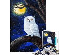 Puzzle de 1000 pièces pour Adolescents Puzzle Chouette des neiges au Clair de Lune Jeu Relaxant Amusant et Humoristique pour Un Anniversaire ou Noël (Dimensions 50x75cm)