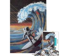 Puzzle de 1000 pièces pour adolescents puzzle d'astronaute surfant sur une vague cosmique puzzle pour adultes jeu manuel passe-temps idéal pendant les vacances à la maison idéal comme cadeau (50x75cm)
