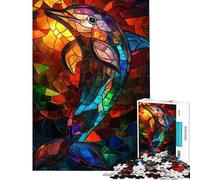 Puzzle de 1000 pièces pour Adolescents Puzzle Dauphin en vitrail pour Adultes Jeu Familial pour améliorer la mémoire Offre idéale comme Cadeau pour Toute la Famille (Taille 38x52cm)