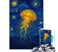 Puzzle de 1000 pièces pour Adolescents Puzzle de Peinture de méduses dans Une Nuit étoilée pour Adultes Jeu Familial Course de Vitesse Manuelle Cadeaux Uniques d'anniversaire et de Noël (38x52cm)