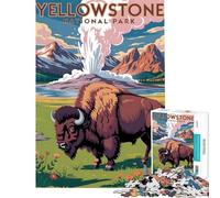 Puzzle de 1000 pièces pour Adolescents Puzzle d'illustration de Bisons du Parc National de Yellowstone Puzzles pour Adultes Jeux Amusants décoration Murale Aide à exercer Le Cerveau (Taille 38x26cm)