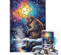 Puzzle de 1000 pièces pour Adolescents Puzzle d'illustration de vitrail représentant Un Singe pensif Puzzle pour Adultes Jeux en Famille améliore la mémoire Cadeau d'anniversaire Unique (50x75cm)