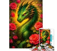 Puzzle de 1000 pièces pour Adolescents Puzzle Dragon Vert entouré de Roses Rouges Jeu Familial pour Adultes Défi Difficile Cadeau Anti-Stress (Dimensions 38x26cm)