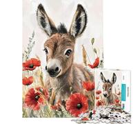 Puzzle de 1000 pièces pour Adolescents Puzzle d'un bébé âne dans des Coquelicots pour Adultes Jeux relaxants améliore la mémoire Cadeau d'anniversaire Unique (Taille 38x52cm)