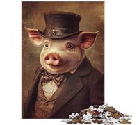 Puzzle de 1000 pièces pour Adolescents Puzzle élégant représentant Un Portrait de Cochon Puzzle pour Adultes Anti-Stress Interaction Parent-Enfant Cadeau d'anniversaire (38x26cm/1000 pièces)